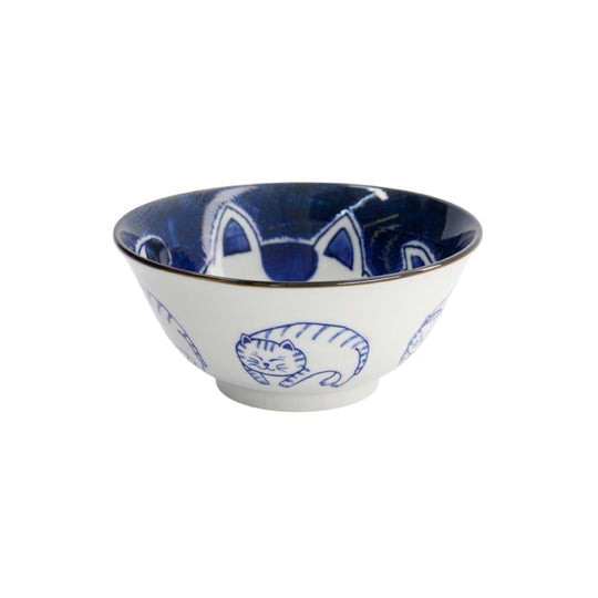 Kawaii Cuddling Cats Tayo Bowl | Blue & White | 15cm