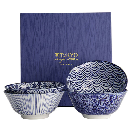 Nippon Mixed Tayo Bowl Set | Blue & White | 4 Piece