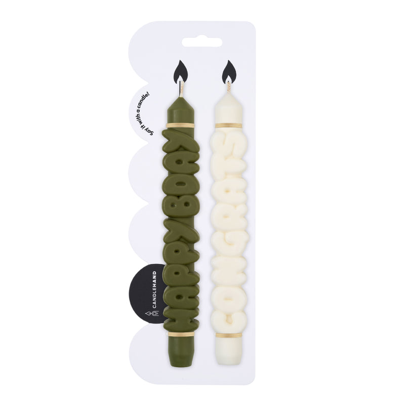 Birthday Taper Candles | Olive Green/White | Set of 2