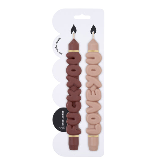 Mixed Signals Taper Candles | Mocha/Cream | Set of 2