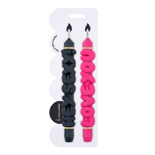 Sweet Talk Taper Candles | Black/Pink | Set of 2