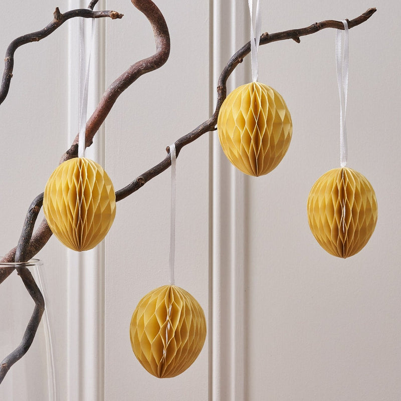 Decorative Hanging Paper Easter Eggs | Yellow | Set of 4