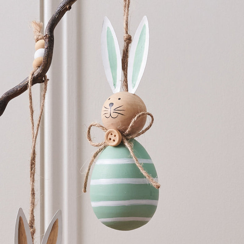 Decorative Hanging Wooden Easter Bunny | Green