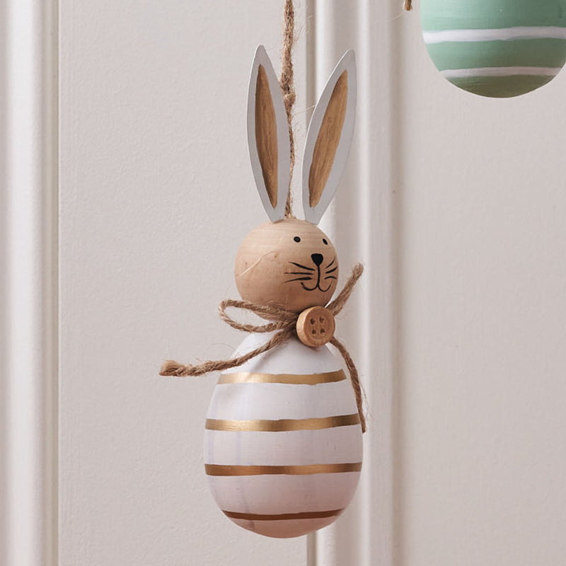 Decorative Hanging Wooden Easter Bunny | White & Gold