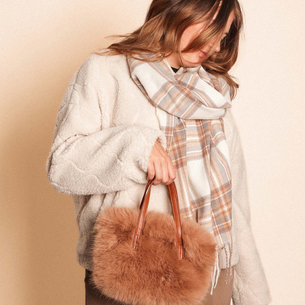 Zelly | Women's Constellation Faux Fur Handbag with Crossbody - Taupe ...