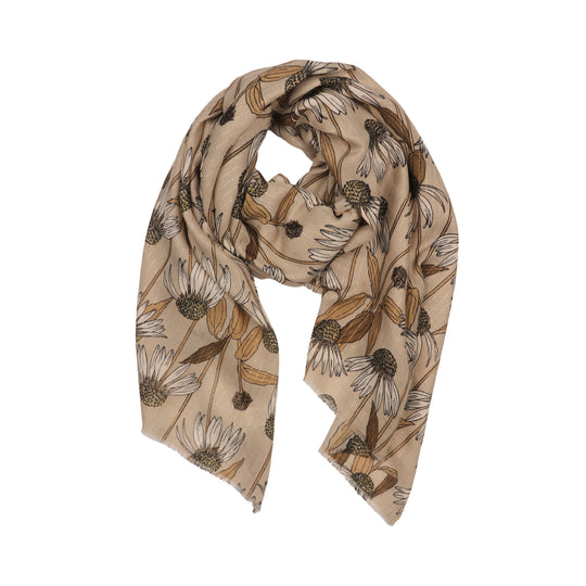 Women's Lightweight Daisy Print Scarf | Cream