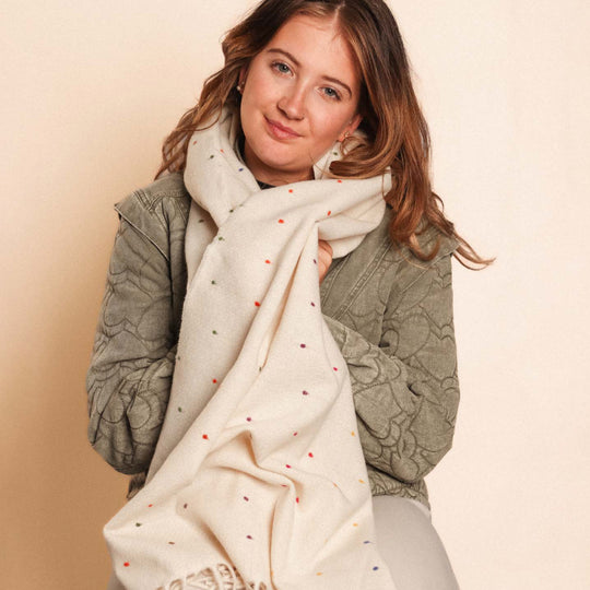 Women's Winter Dot Print Scarf | Cream
