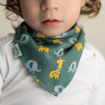 Giraffe and Elephant Dribble Bib | Blue