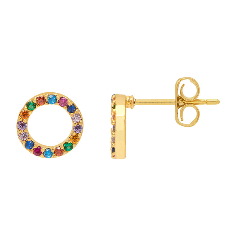 Circle Earrings with Multicoloured CZ | Gold Plated