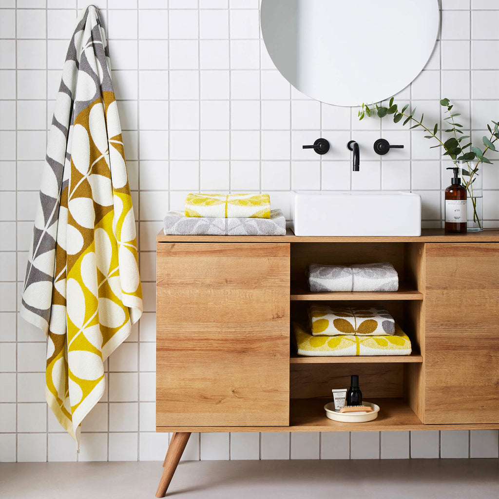 Asciugamano Da Bagno Orla Kiely Trio Stem Dune – 70x125 Cm – Cotone Morbido Con Stampa Botanica Grigio/Ruggine/Ocra