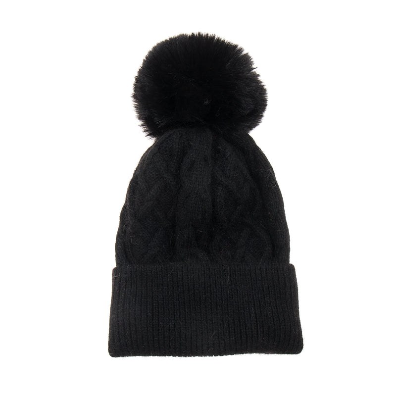 Faux Fur Pom Hat | Raven Black