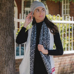 Faux Fur Pom Pom Hat with Rhinestones | Dove Grey