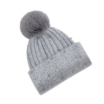 Faux Fur Pom Pom Hat with Rhinestones | Dove Grey