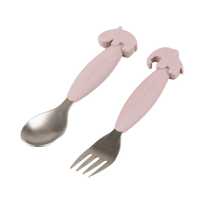 Babyhug Ergo Grip Spoon & Fork Set  Purple| BPA-Free| Soft, Easy-Grip Handles| Safe Rounded Edges| Self & Parent Feeding
