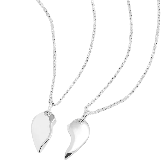 BFF Heart Necklace Set | Silver Plated | 2 Piece