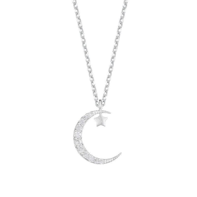 Moon and Star Necklace | Silver Plated