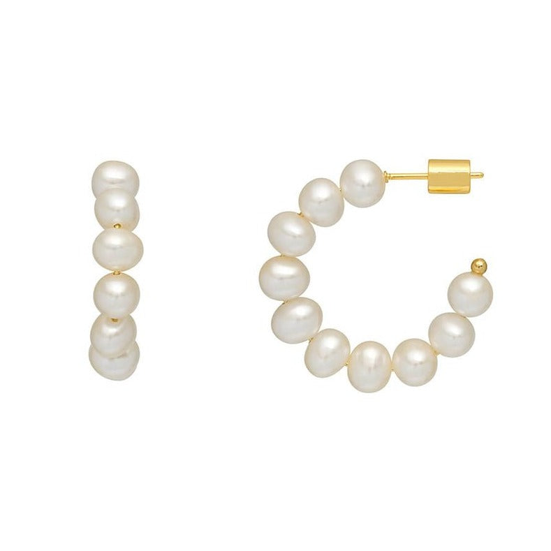 Multi Pearl Beaded Hoop Earrings | Gold Plated