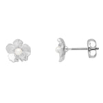 Petite Pearl Buttercup Stud Earrings | Silver Plated