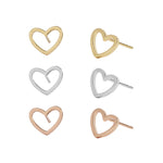 Florence Heart Earring Trio | Silver, Gold & Rose Gold Plated