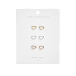 Florence Heart Earring Trio | Silver, Gold & Rose Gold Plated