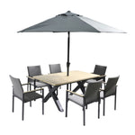 Venice 6 Seat Dining Set with Stacking Armchair & 3m Parasol