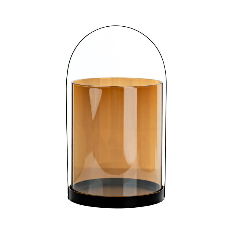 Glass Lantern | Metal & Amber | 28cm