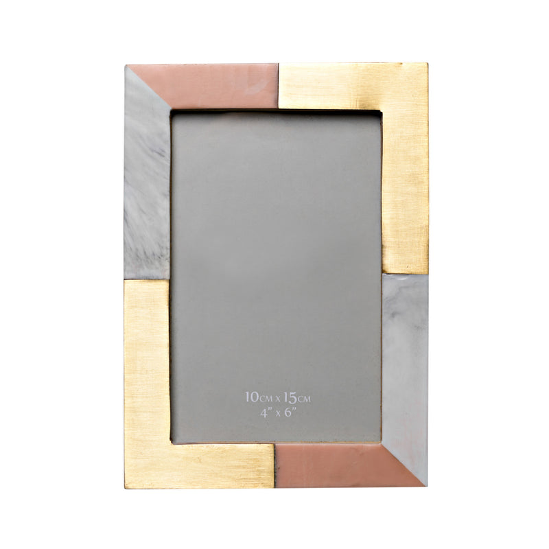 Photo Frame with Brass Inlay | White, Grey & Pink | 4" x 6"