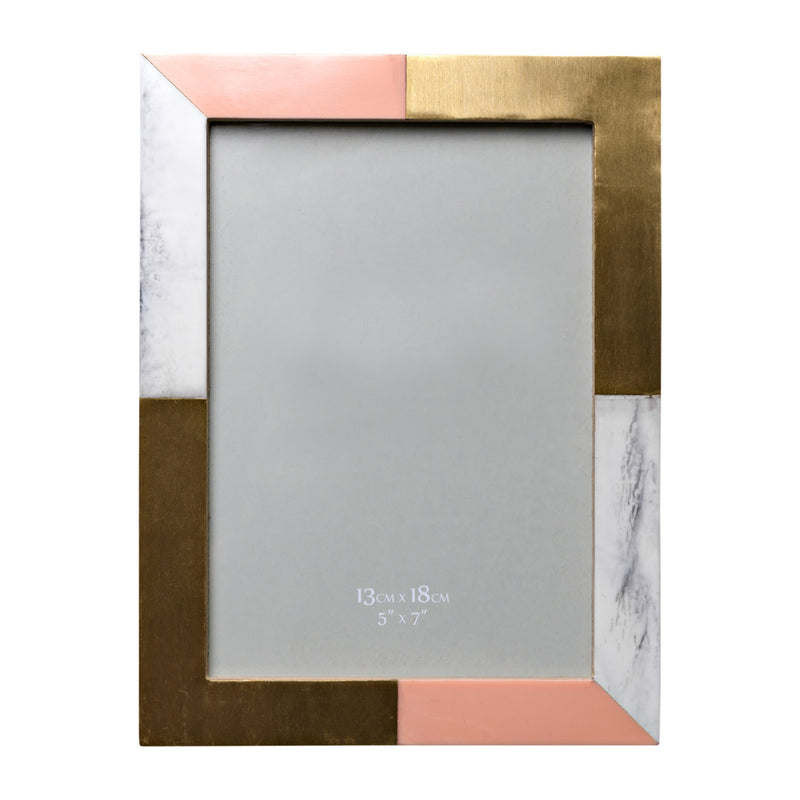 Photo Frame with Brass Inlay | White, Grey & Pink | 5" x 7"