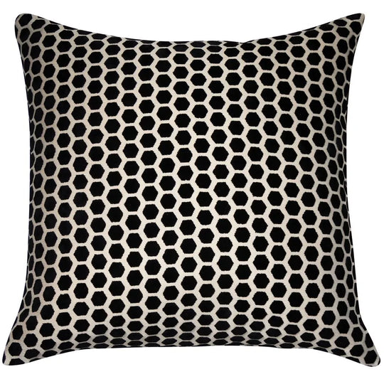 Hexagonal Cut Velvet Jorvik Cushion | Black | 43x43cm