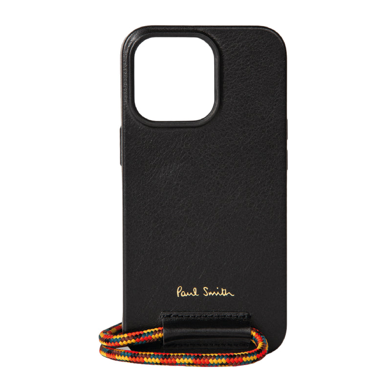 Leather iPhone 13 Pro Case with Rope Lanyard | Black