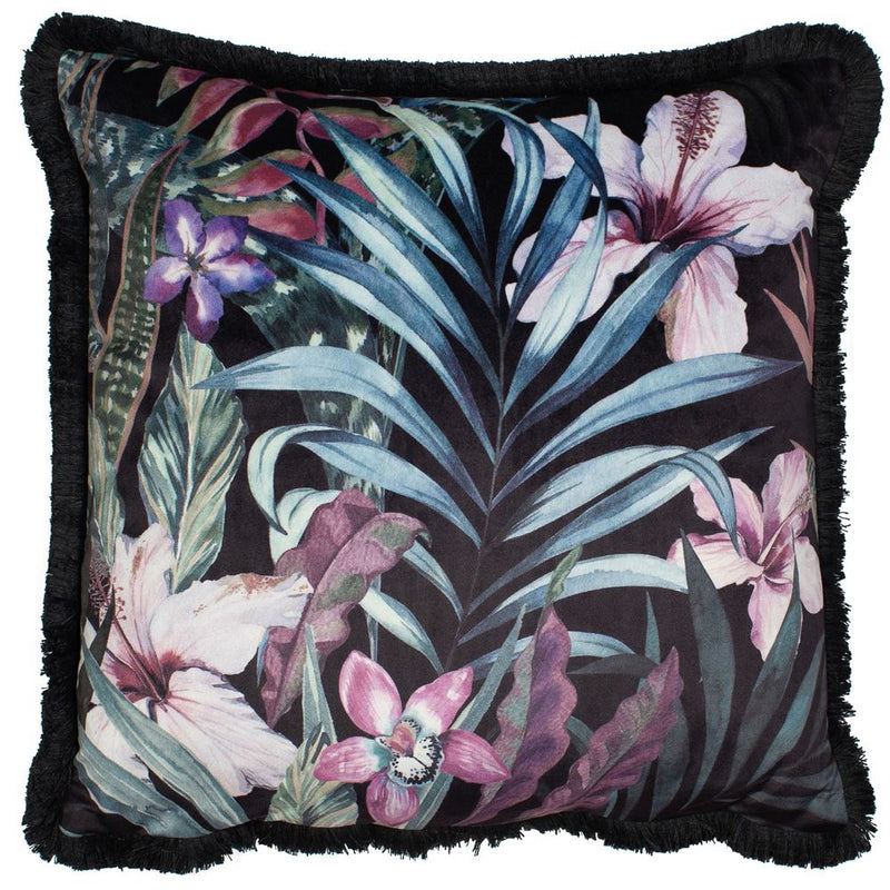 Floral Punu Cushion with Fringe | Blue Purple Mix | 45x45cm