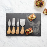 Oak Cheese Knife & Slate Board Set | 4 Piece