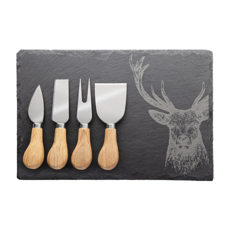 Oak Cheese Knife & Slate Board Set | 4 Piece