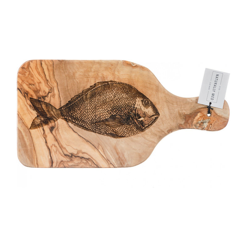 Cheese Board with Handle | Snapper Engraved | Olive Wood