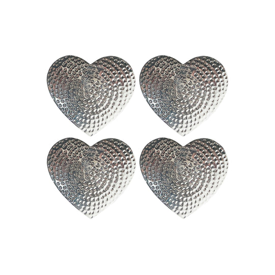 Heart Flat Hammered Coasters | Silver | Set of 4