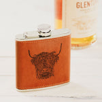 Highland Cow Hip Flask | Leather Wrapped