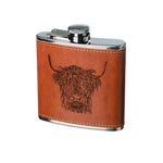 Highland Cow Hip Flask | Leather Wrapped